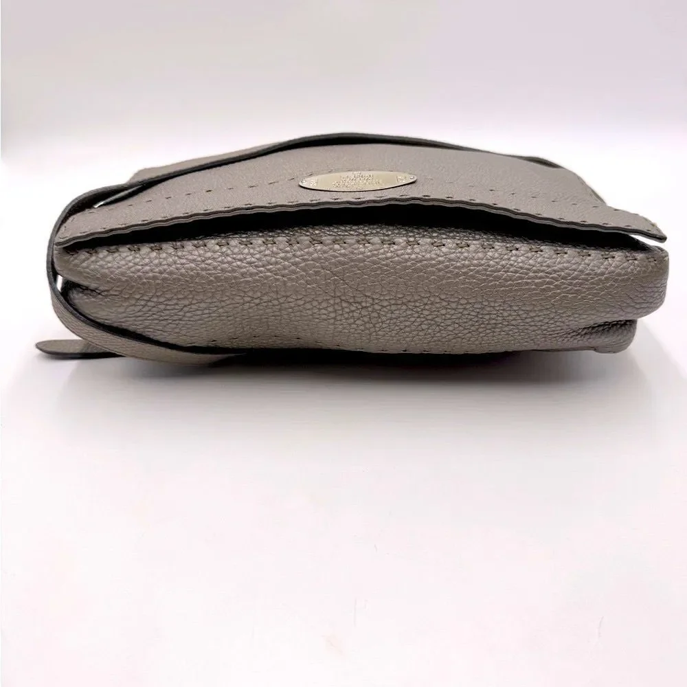Auth Fendi Metallic Grey Beige Selleria Leather Anna Crossbody Messenger Bag - Picture 7 of 15
